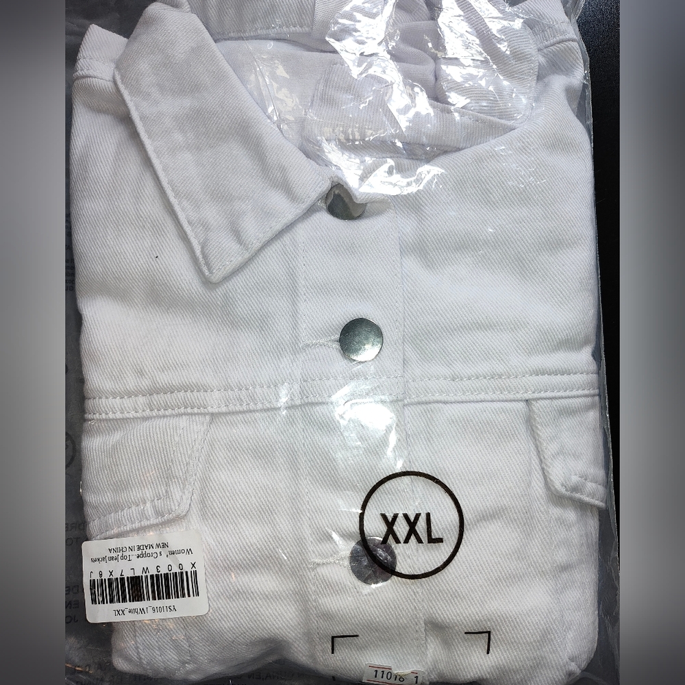 White Cropped Denim Jacket - Picture 2 of 4